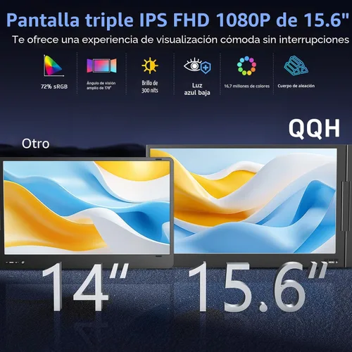 Miniatura 5 de QQH Extensor de pantalla para laptop, monitor portátil triple de 15.6 pulgadas para laptop con pantalla IPS FHD ultradelgada, pantalla extendida