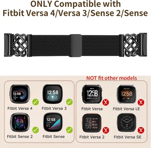 Miniatura 6 de Correa trenzada compatible con Fitbit Versa 4 bandas para mujer/Versa 3/Sense 1/Sense 2, cierre magnético, tela de nailon con correas de hebilla