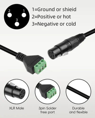 Miniatura 4 de GELRHONR Paquete de 2 cables convertidores XLR hembra a 3 pines sin soldadura de 11.8 in, para micrófono de estudio, altavoces, grabación en vivo