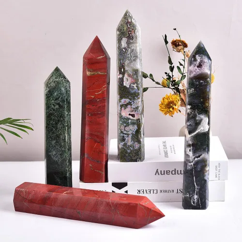Miniatura 6 de Torre de cristal de ágata musgo de 10 a 12 pulgadas, gran punto de cristal curativo, obelisco, reiki, energía, meditación, regalo de decoración