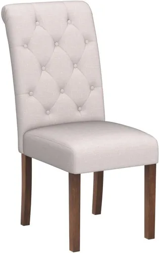 Miniatura 4 de Juego de 2 sillas de comedor capitoné, sillas de comedor Parsons tapizadas, sillas auxiliares de cocina de tela con patas de madera, beige