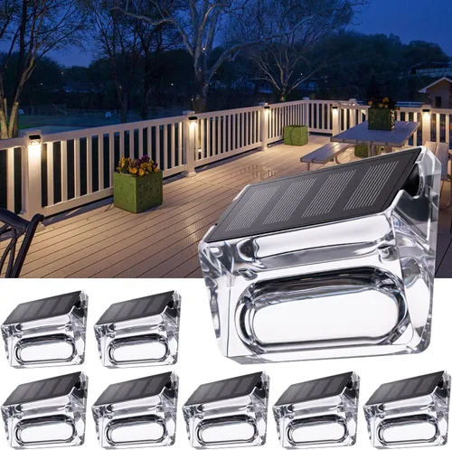 Miniatura 10 de Qualdout Paquete de 8 luces solares para exteriores, luces solares impermeables para cubierta con lente acrílica transparente, luces solares blancas