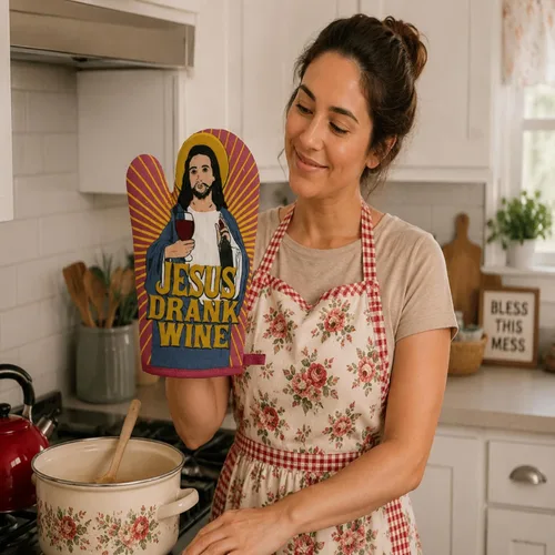 Miniatura 7 de Jesús bebió vino guante de horno divertido religión beber vino amante novedad guante de cocina divertido gráfico ropa de cocina religioso vino