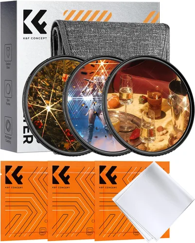 K&F CONCEPT Kit de filtros de estrella de 77mm (3 piezas) 4 puntos, 6 puntos, 8 puntos, pantalla cruzada, juego de filtros Starburst, revestimiento