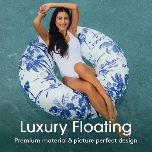 Miniatura 2 de FUNBOY Flotador inflable gigante de 48 pulgadas, anillo de natación extragrande para adultos con soporte para tazas, accesorios de piscina y tumbona