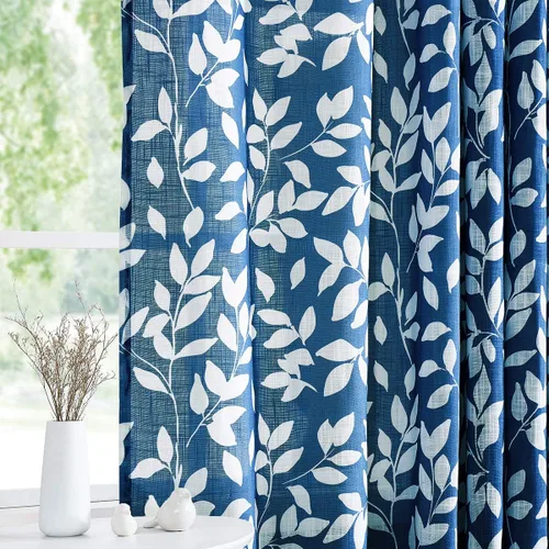 Miniatura 42 de Treatmentex Cortinas blancas y grises para dormitorio de 84 pulgadas de largo, cortinas semitransparentes con estampado de hojas para ventanas