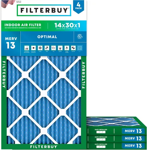 Miniatura 45 de Filterbuy Filtro de aire MERV 13 de 8 x 14 x 1 pulgadas, protección óptima contra el humo y la alergia (paquete de 4), filtros electrostáticos