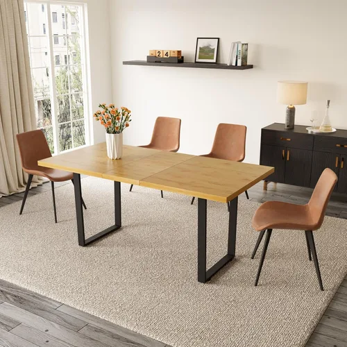 Miniatura 42 de ZckyCine Conjunto moderno de mesa de comedor de 5 piezas con mesa rectangular de madera y 4 sillas tapizadas en cuero, capacidad para 4 personas
