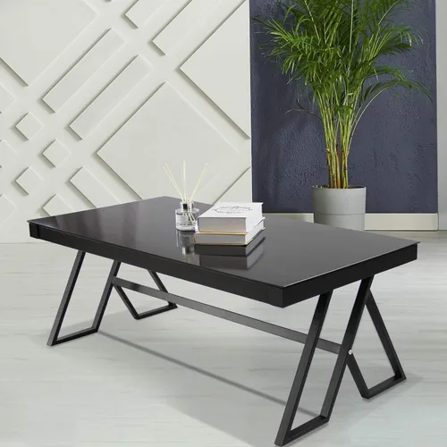 Miniatura 7 de Mesa de centro para sala de estar de 46 pulgadas, mesa de té de vidrio templado, mesa de cóctel, mesa de centro de patas triangulares de metal, mesa