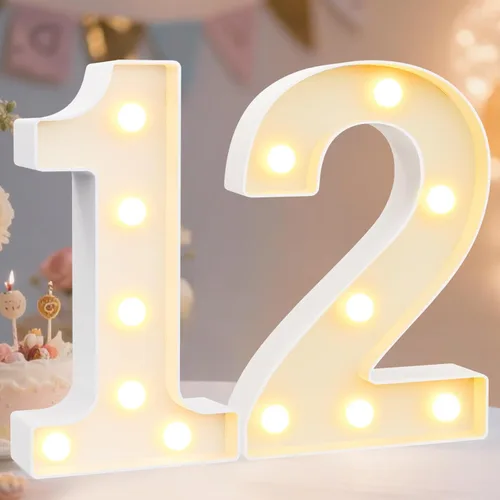 Miniatura 63 de Pooqla Letras y Números Decorativos con Luces LED, Letras y Números de Neón de Plástico Blanco para Decoración de Fiestas, Bodas, Funciona