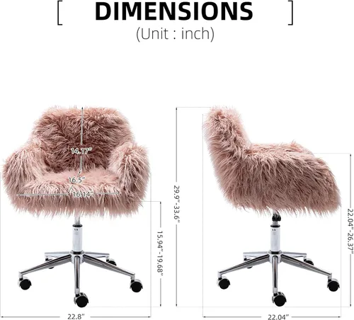 Miniatura 3 de KCC Silla de Escritorio de Oficina Esponjosa, Sillón Giratorio Moderno de Pelo Sintético con Ruedas, Sillas de Tocador de Acento Elegantes Suaves