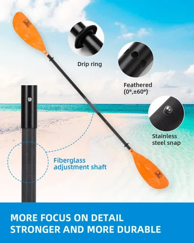 Miniatura 6 de OCEANBROAD Remo ajustable para kayak de 86 pulgadas/86.6 in a 94 pulgadas/94.5 in, kayak, canoa, remo con correa de remo, 1 paleta Naranja