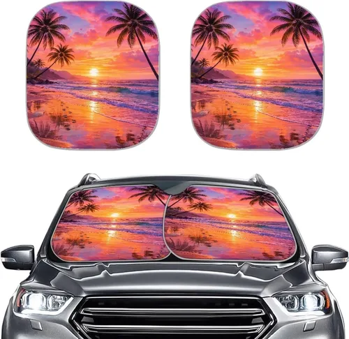 Miniatura 24 de Parasol para parabrisas de automóvil con estampado de playa tropical, protección universal para proteger el interior del automóvil, bloquea