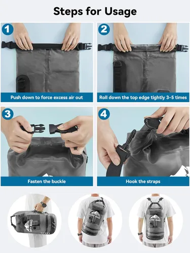 Miniatura 5 de HEETA Bolsa Seca Impermeable para Mujeres y Hombres, 5L/10L/20L/30L/40L Tapa Enrollable Bolsa de Almacenamiento Seca Ligera Mochila con Funda