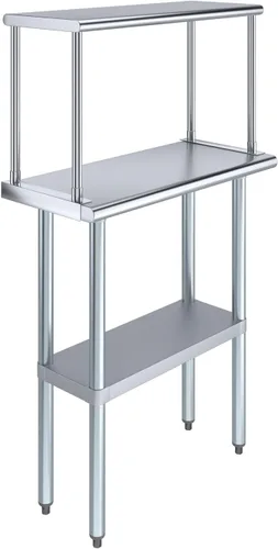 Mesa de trabajo de acero inoxidable con estante ancho de un solo nivel | Combo de mesa de preparación de cocina de metal y estantes (mesa de trabajo