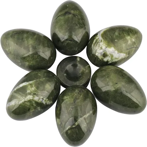 Miniatura 5 de mookaitedecor Huevo de cristal de jade verde pulido figuras de piedras preciosas con soporte de piedra Verde Oscuro