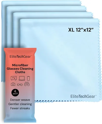 Elite Screens - Paño de limpieza de microfibra, 12 x 12 pulgadas, paquete de 4, color azul, paño de limpieza de pantalla de gran tamaño, toallitas
