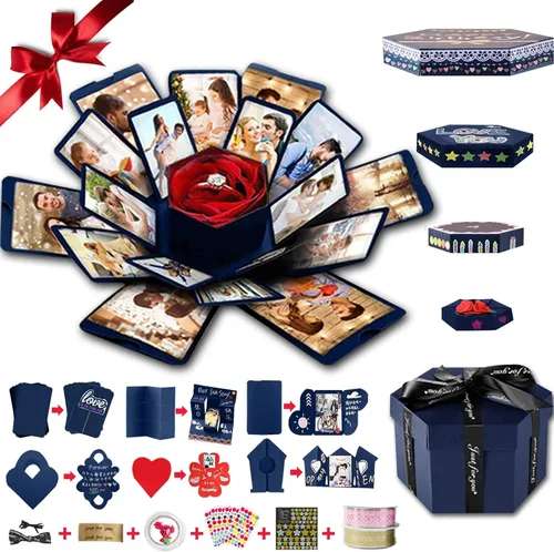 Miniatura 10 de Wanateber Caja de explosión, caja de regalo de explosión con 6 caras, parte principal, caja de fotos hecha a mano, para regalo de cumpleaños, Negro