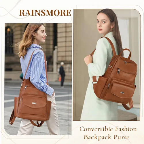 Miniatura 2 de RAINSMORE Mochila convertible para mujer, de piel sintética, impermeable, a la moda, de 13.3 pulgadas, antirrobo, bolsa de hombro cruzada
