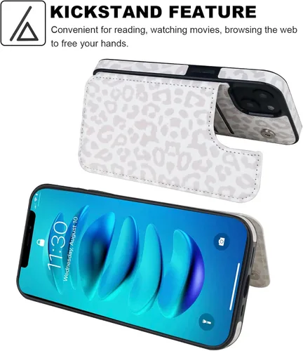 Miniatura 5 de HAOPINSH para iPhone 13 Estuche tipo cartera con tarjetero, patrón de leopardo blanco y guepardo, funda con tapa trasera para mujer y niña, ranuras