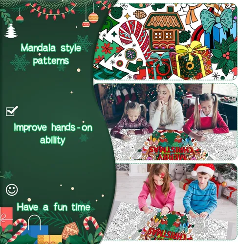 Miniatura 5 de Dvbonike Póster Jumbo de Mandala Navideño para Colorear Póster Gigante de Papel Feliz Navidad para Colorear Póster DIY de Dibujo en Blanco Arte