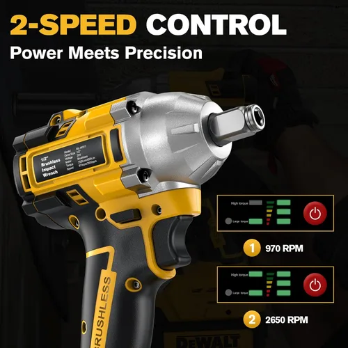 Miniatura 9 de Llave de impacto inalámbrica para batería DeWalt, 500 Nm (369 pies-libras) pistola de impacto sin escobillas de 1/2 pulgada y 1/4 pulgadas