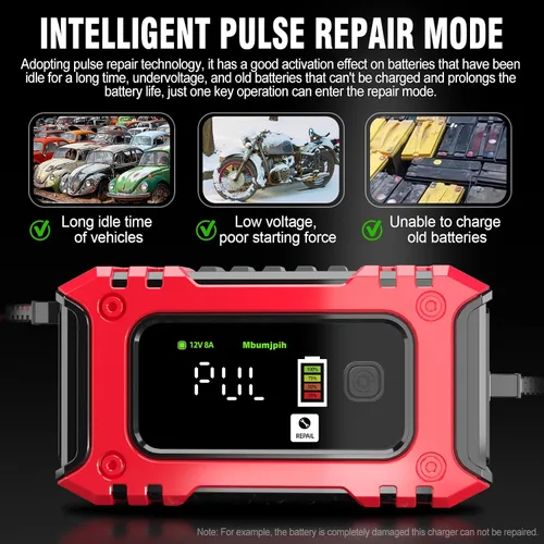 Miniatura 5 de Cargador de batería de automóvil, cargador inteligente de batería de 12 V 8 A, mantenimiento de batería de 12 V, desulfurizador con compensación