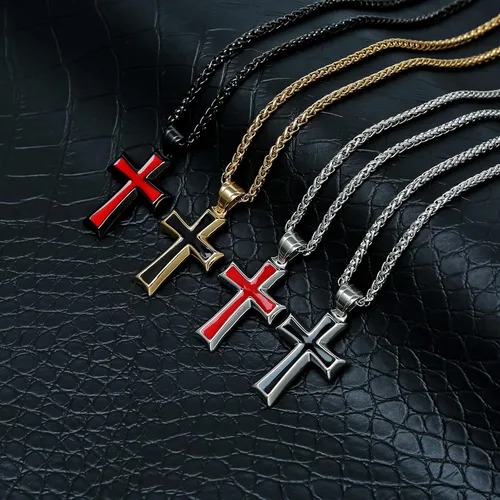 Miniatura 5 de HZMAN collar con colgante de cruz en acero inoxidable para hombres con cadena