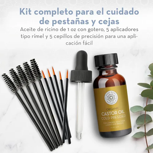 Miniatura 3 de Pure Body NaturalsAceite orgánico de ricino con kit aplicador para pestañas y cejas crecimiento, 1 oz líq.