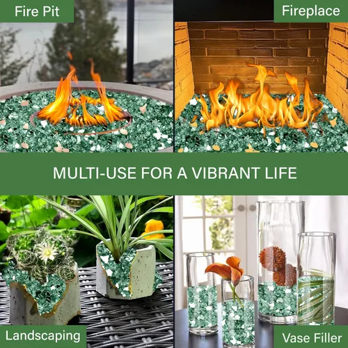 Miniatura 14 de NUPICK Vidrio de Fuego de 5 Libras, Vidrio Brillante para Fogata de 1/2 Pulgada, Roca de Vidrio Templado para Fogata para Propano o Gas Natural