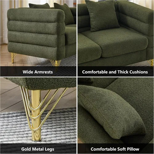 Miniatura 5 de mikibama Juego de sofá Teddy de lujo para sala de estar, muebles de decoración moderna sofá seccional, sofá de 3 plazas y loveseat con 5 almohadas