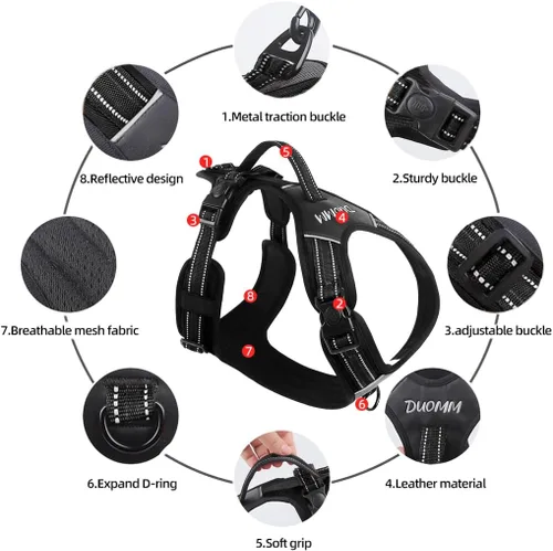 Miniatura 3 de Arnés para perro sin tirones con asa, chaleco táctico reflectante ajustable para perros medianos y grandes, chaleco acolchado de ajuste cómodo