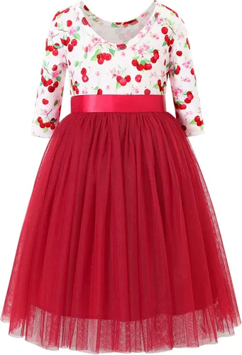 Miniatura 2 de Flofallzique Vestido de tul para niñas, manga larga, fiesta de cumpleaños, Pascua, vestido floral