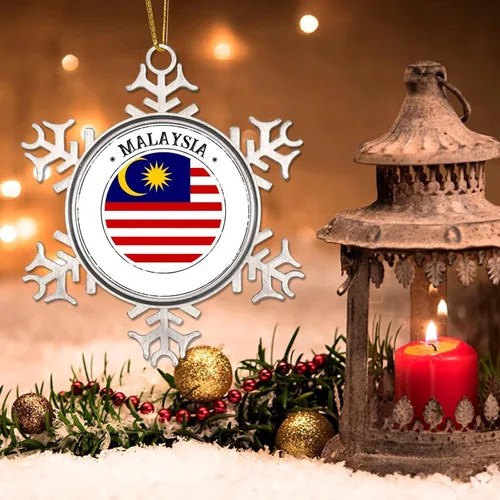 Miniatura 3 de Bandera de Malasia Adornos de Navidad para niños, bandera nacional, silueta de Malasia, decoraciones de Navidad, regalo de metal copo de nieve