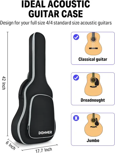 Miniatura 3 de Donner - Funda para guitarra acústica de 40 a 41 pulgadas, acolchado de esponja de 5 mm de espesor, nailon Ripstop 600D resistente al agua, funda 41