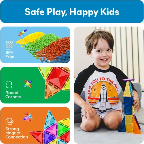 Miniatura 6 de PicassoTiles - Juego de 100 piezas de bloques magnéticos, Serie Mini Diamonds; tamaño de viaje, kit educativo STEM para niños en edad preescolar