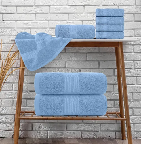 Miniatura 9 de White Classic Juego de 2 toallas de baño de lujo azul claro de 22 x 34 pulgadas y 8 toallas