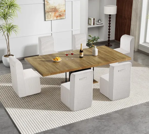 Miniatura 17 de Juego de mesa de comedor de mármol sintético blanco para 10, juego de mesa de comedor extensible de 11 piezas de 63 a 94 pulgadas con 10 sillas