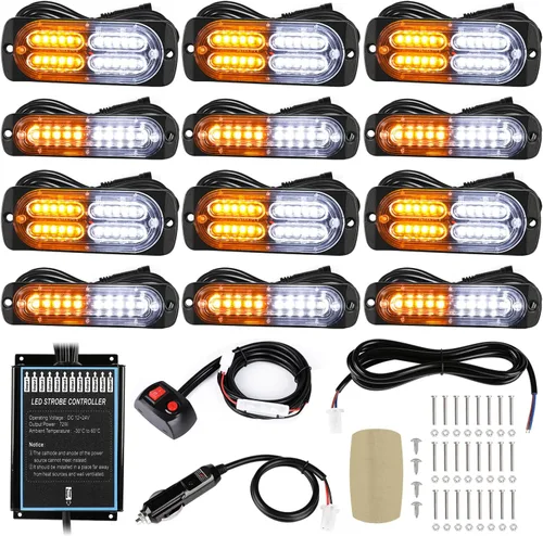 LINKITOM - 12 luces estroboscópicas intermitentes con función de sincronización, para montaje en superficie, luces de emergencia, de advertencia,
