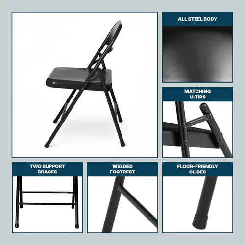 Miniatura 9 de OEF Furnishings OEF900 Series - Sillas plegables de acero ligeras prémium (paquete de 4, negro)