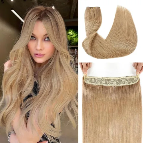Miniatura 18 de Tinashe Extensiones de cabello humano real con alambre, lacio, 12 pulgadas, 2.47 onzas, rubio claro, con reflejos rubio dorado, extensiones