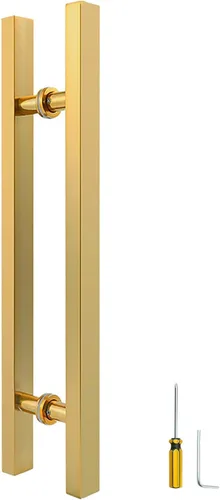 Miniatura 15 de Manijas Cuadradas de Titanio Dorado para Puerta de Granero 12"/24"/36"/48"/59", Manija Larga de Puerta Francesa de Empujar y Tirar de Doble Cara