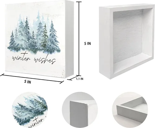 Miniatura 6 de MTRGDN Decoración de árbol de invierno, letrero de Navidad y decoración de Navidad, placa de bloque de madera rústica para el hogar
