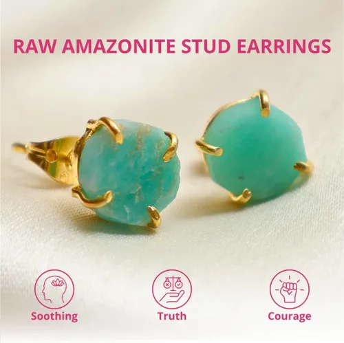 Miniatura 65 de Gempires Natural Raw Prong Setting Stud Earrings, 8-10 mm Crystals Earring, Handmade Jewelry, Gift for Her