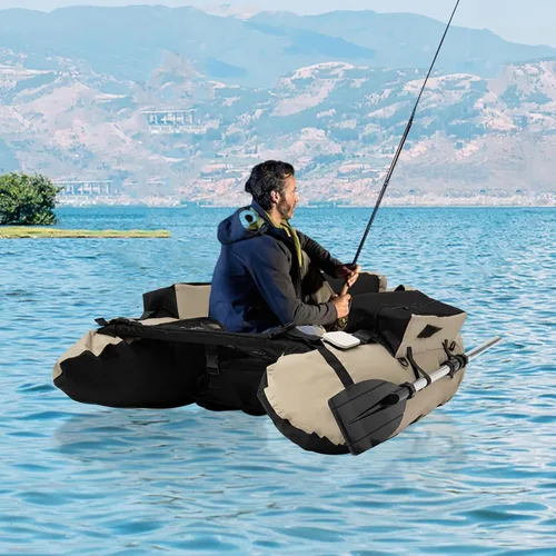 Miniatura 11 de Barco de pesca inflable de 286 libras, barco de pesca duradero, tubo flotante inflable con remo, regla de pescado, bomba, bolsillos de Verde