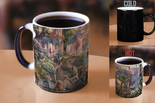 Miniatura 2 de Morphing Mugs Disney – Lady and the Tramp – Sunset – Thomas Kinkade – Una taza de cerámica sensible al calor que cambia de color – Imagen revelada