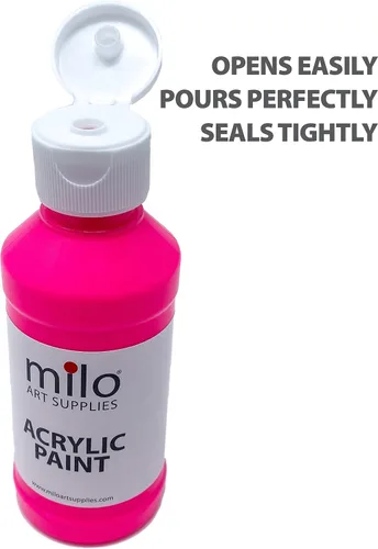 Miniatura 7 de milo Juego de 6 pinturas acrílicas fluorescentes Botellas de 4 onzas Paquete de pintura acrílica de colores neón para estudiantes Hecho