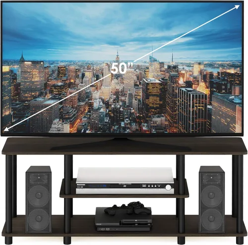 Miniatura 3 de Furinno Turn-N-Tube - Soporte para televisor de 3 niveles, 3D, sin herramientas, para televisores de hasta 50 pulgadas, con tubos redondos