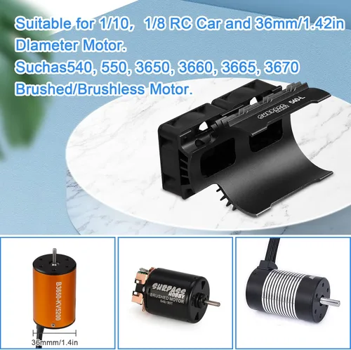 Miniatura 3 de Ventiladores de enfriamiento de motor de coche RC Surpass Hobby Ventilador doble de 30 mm con disipador de calor metálico 3650 3660 540 550