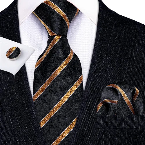 Miniatura 304 de Barry.Wang Juego de corbatas para hombre, corbata de seda a rayas, tejido a cuadros, gemelos formales, negocios, boda